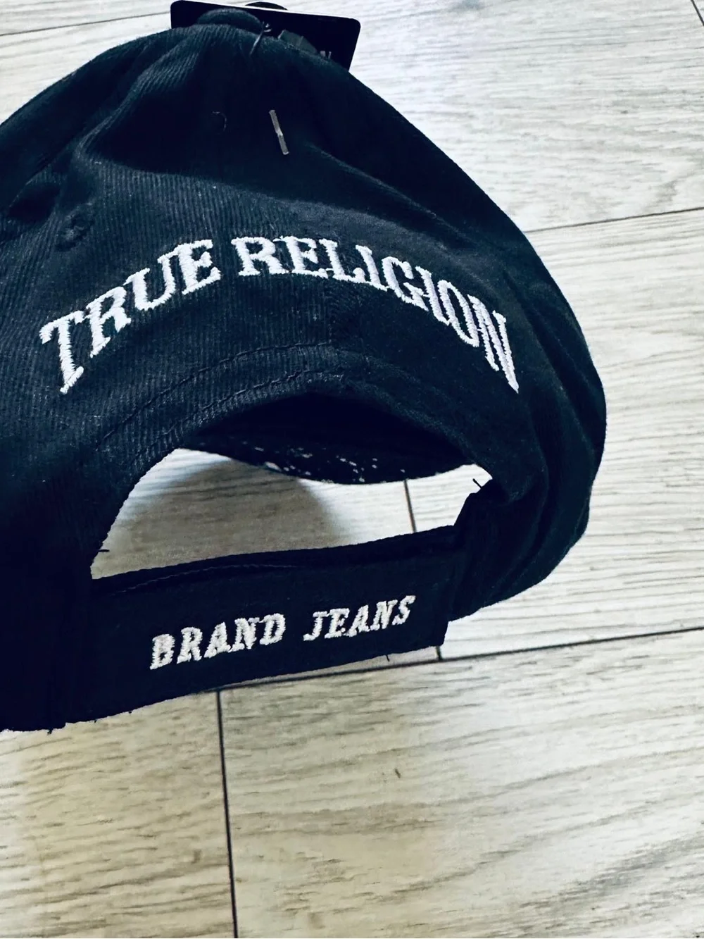 True Religion Kids Black Cap with White Logo and Paint Splatter 5-8